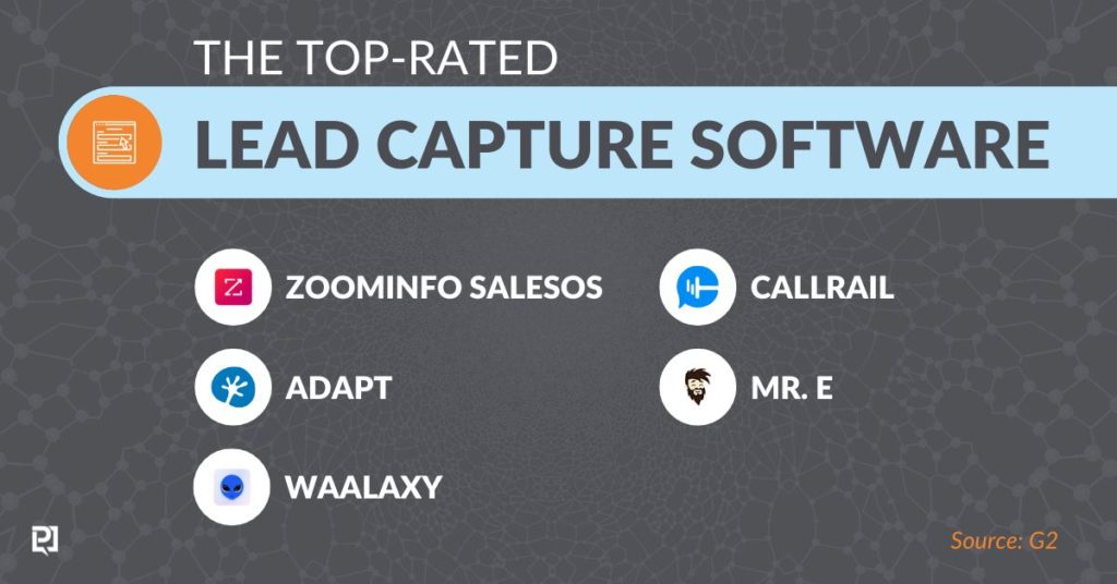 The Top-Rated Lead Capture Software: #1: ZoomInfo SalesOS; #2: Adapt; #3: Waalaxy; #4: CallRail; #5: Mr. E