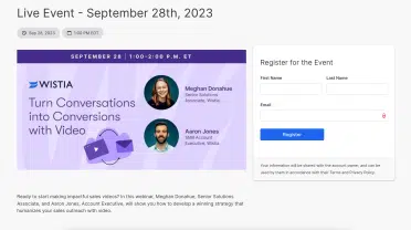 wistia webinar registration page screenshot