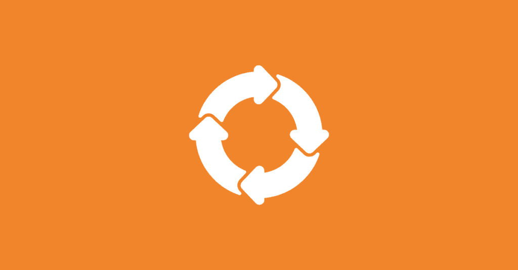 A white circular arrow symbol on an orange background represents the continuous flow of lifecycle marketing.