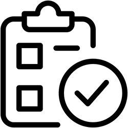 Outline icon of a clipboard with checkboxes and a large checkmark in a circle overlapping the lower right corner, symbolizing tasks completed or checklist approval.