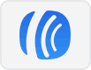 A blue rounded square logo with three white curved lines, resembling sound waves or signal bars, on a light gray background.