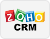 Logo for Zoho CRM, featuring the word ZOHO in individually colored blocks and CRM in bold black letters below on a white background.