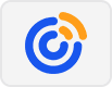 A circular logo with blue and orange curved lines forming a stylized spiral, resembling a wireless signal or abstract target, on a light gray background.