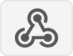 A gray webhooks icon featuring three interconnected circular nodes forming a triangular shape, with curved lines connecting each node, on a light gray background with rounded corners.