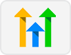 Three arrows—yellow, blue, and green—point upward side by side on a white background, symbolizing growth or progress.