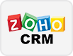 Logo for Zoho CRM, with the word ZOHO spelled out on colorful blocks and CRM written in bold black letters underneath.