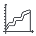 A simple line graph with a stepped line showing upward progression, vertical and horizontal axes, and tick marks indicating data points or growth over time.