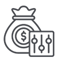Icon of a money bag with a dollar sign next to an equalizer control panel, symbolizing financial management or budget control.