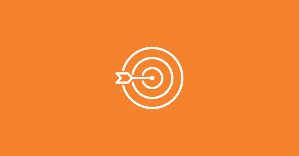 A white outline of an arrow hitting the center of a target on an orange background, symbolizing precision and accuracy—just like a visitor identification software.
