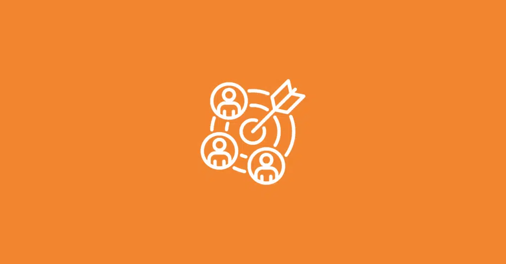 A white line-art icon of a dart hitting the center of a target surrounded by three stylized human figures, representing anonymous visitor retargeting.