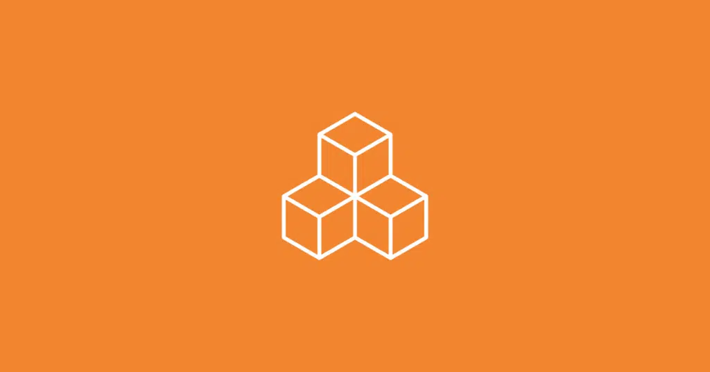 A white line-drawing icon of three stacked cubes representing visitor identification services on an orange background.