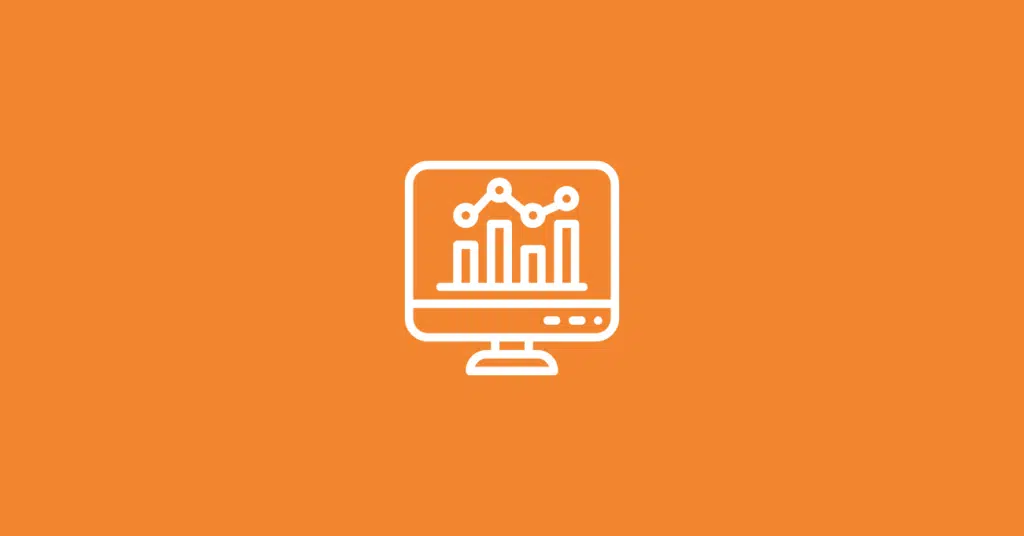 A white line-art icon of a desktop computer monitor displaying a bar chart and a connected line graph for data enrichment software.